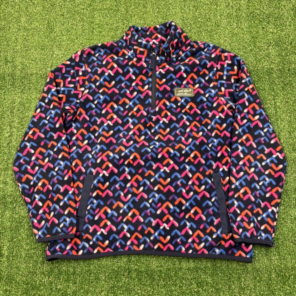 Y2K Eddie Bauer Quarter Zip Fleece Pullover Geometric Print